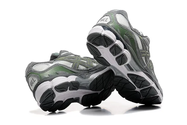 ASICS Cinza Verde Camadas Sintéticas Sobreposições Dedo de Malha Tênis de Corrida 4