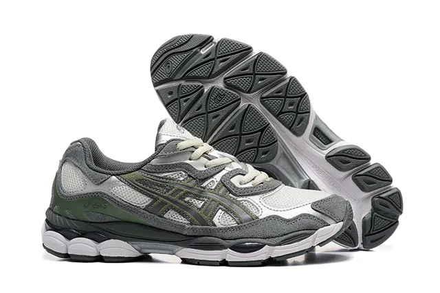 ASICS Cinza Verde Camadas Sintéticas Sobreposições Dedo de Malha Tênis de Corrida 5