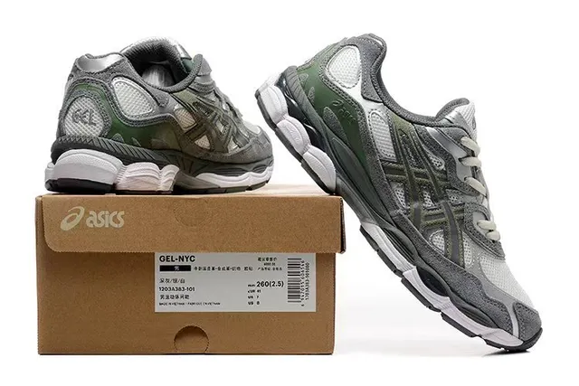 ASICS Cinza Verde Camadas Sintéticas Sobreposições Dedo de Malha Tênis de Corrida 6