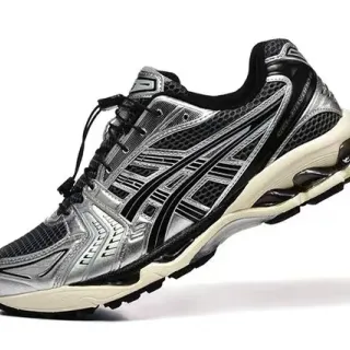 ASICS فضي أسود معدني شبكة وصناعي علوي خطوط النمر طباعة أحذية الجري