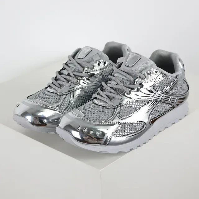 ASICS فضي أبيض طبقات معدنية عاكسة شبكية تنفسية سينيكرز لايف ستايل 2