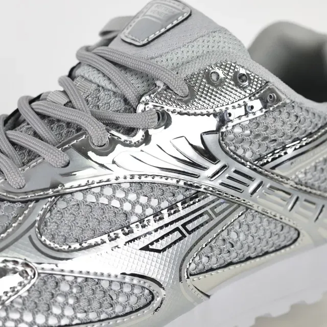 ASICS فضي أبيض طبقات معدنية عاكسة شبكية تنفسية سينيكرز لايف ستايل 6