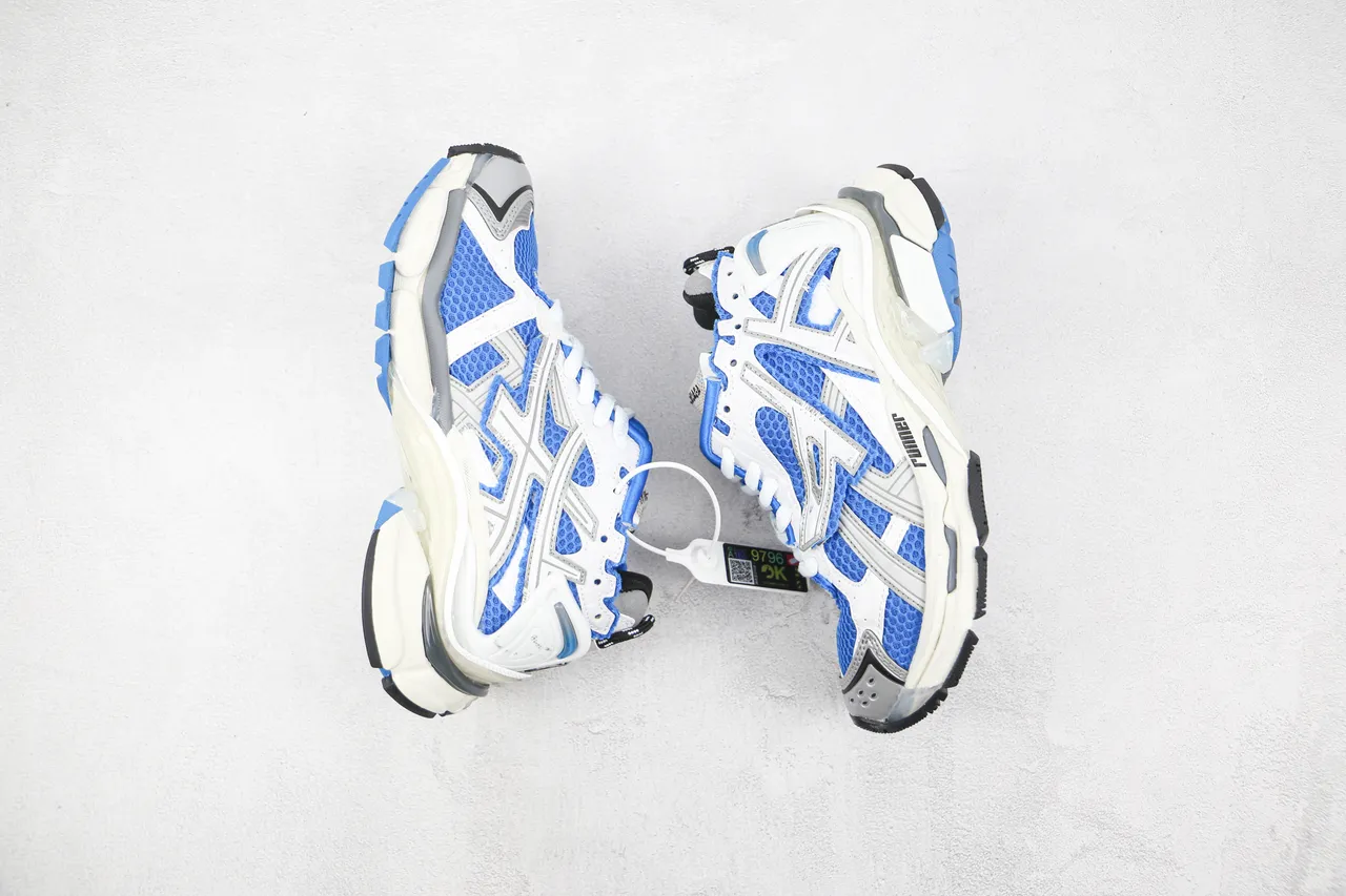 ASICS أبيض أزرق طبقة صناعية قفص شبكة قابلة للتنفس أحذية الجري 2