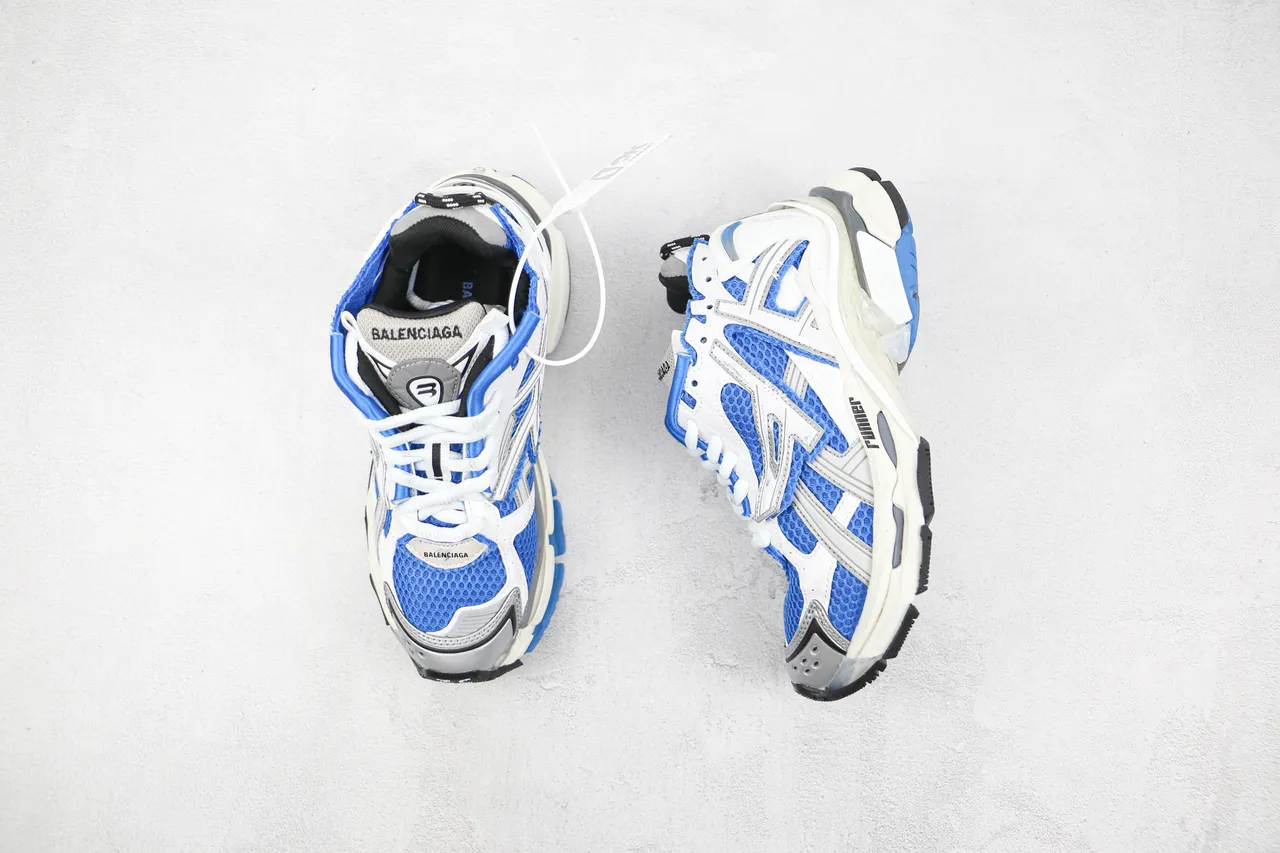 ASICS أبيض أزرق طبقة صناعية قفص شبكة قابلة للتنفس أحذية الجري 3