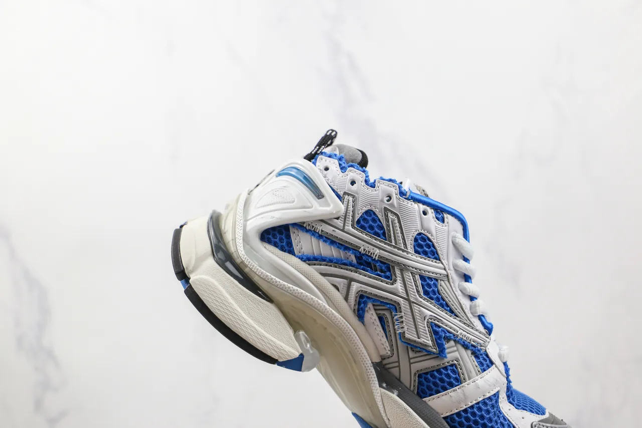 ASICS أبيض أزرق طبقة صناعية قفص شبكة قابلة للتنفس أحذية الجري 5