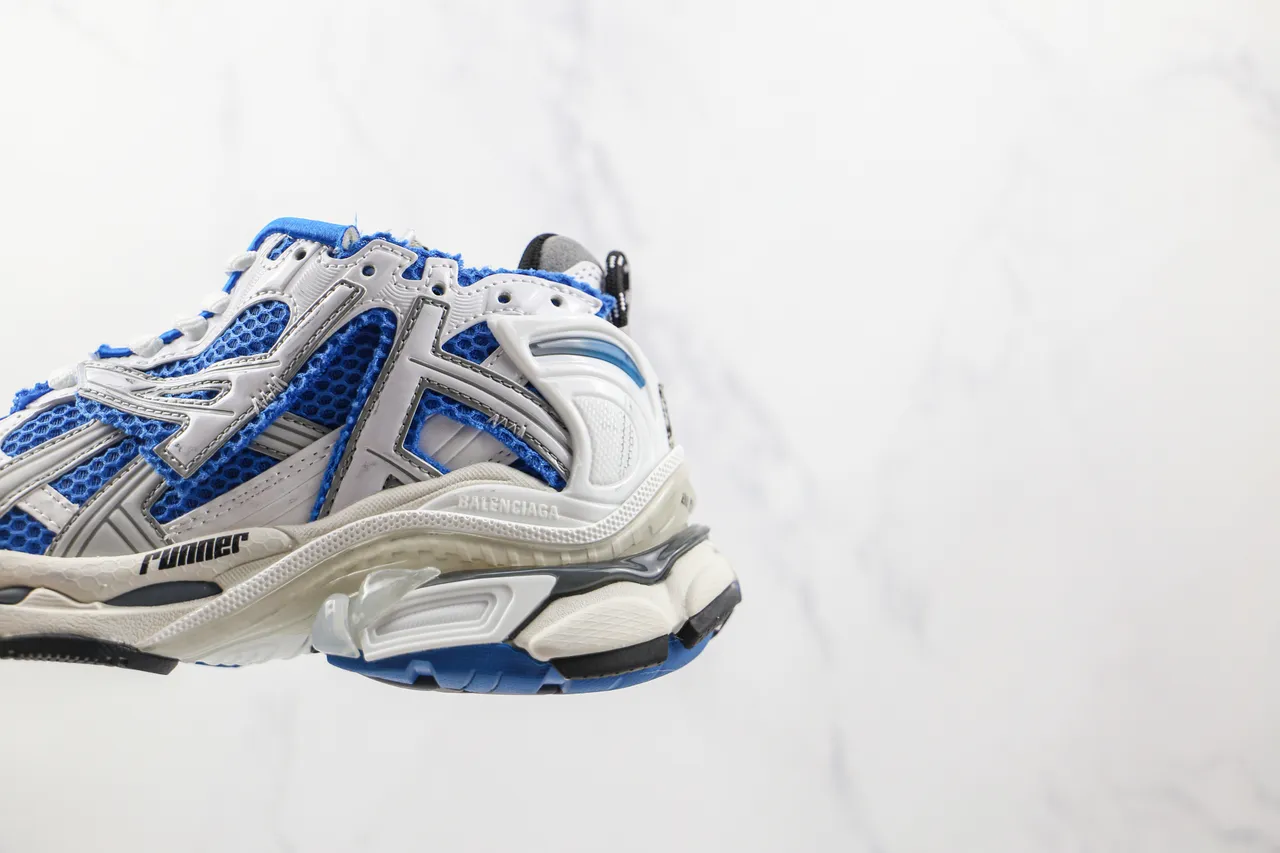 ASICS أبيض أزرق طبقة صناعية قفص شبكة قابلة للتنفس أحذية الجري 7
