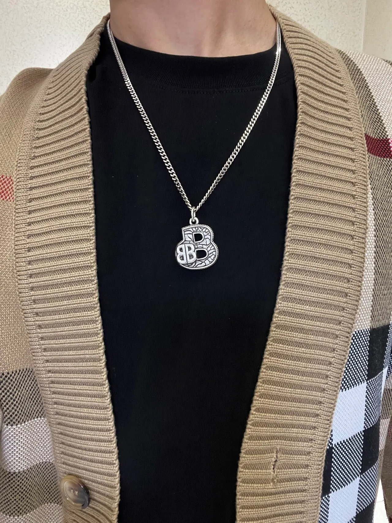Balenciaga B-Motif Engraved Silver Chain Necklace 2