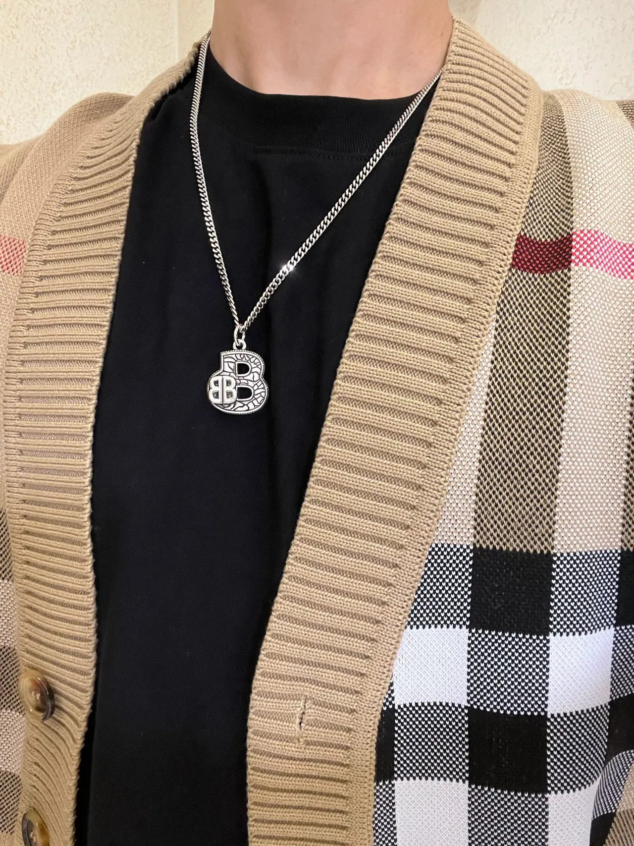 Balenciaga B-Motif Engraved Silver Chain Necklace 4
