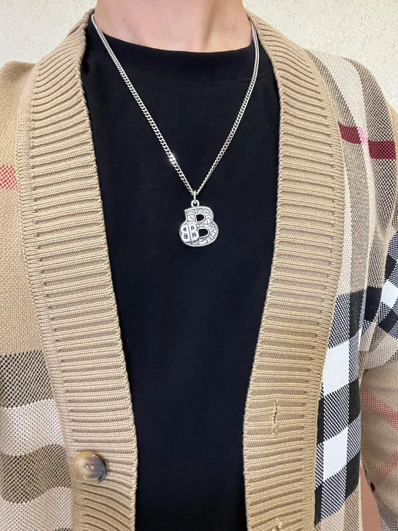 Balenciaga B-Motif Engraved Silver Chain Necklace 9