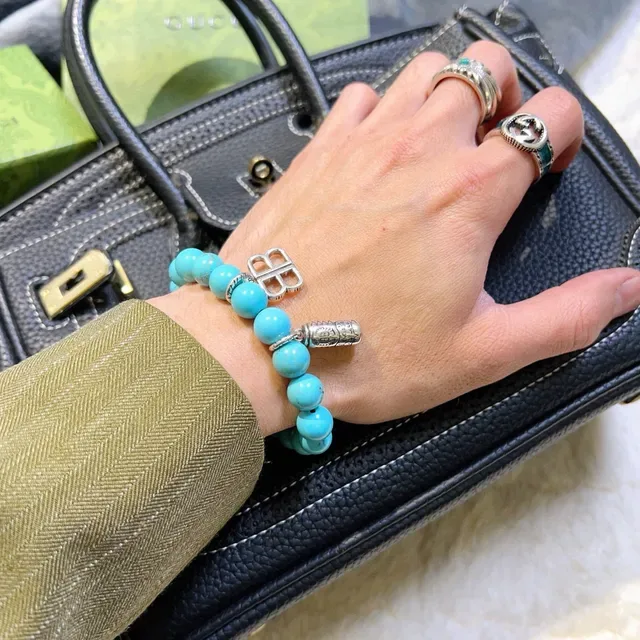 Balenciaga BB Beads pulseira de turquesa e prata 5