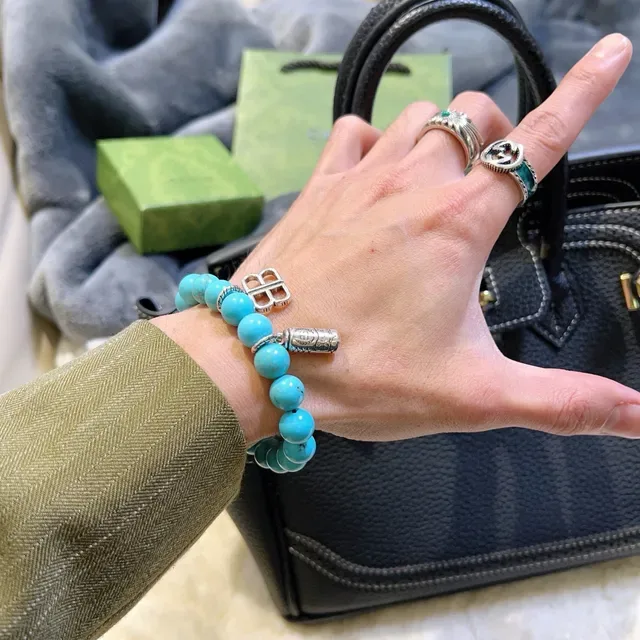 Balenciaga BB Beads pulseira de turquesa e prata 8