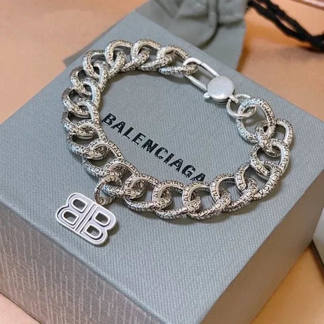 Balenciaga BB Chain Engraved Curb-Link Silver Bracelet 6