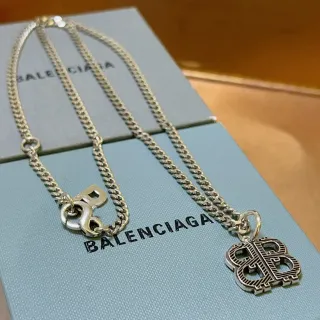 Balenciaga BB Interlocking Logo Silver Chain Necklace