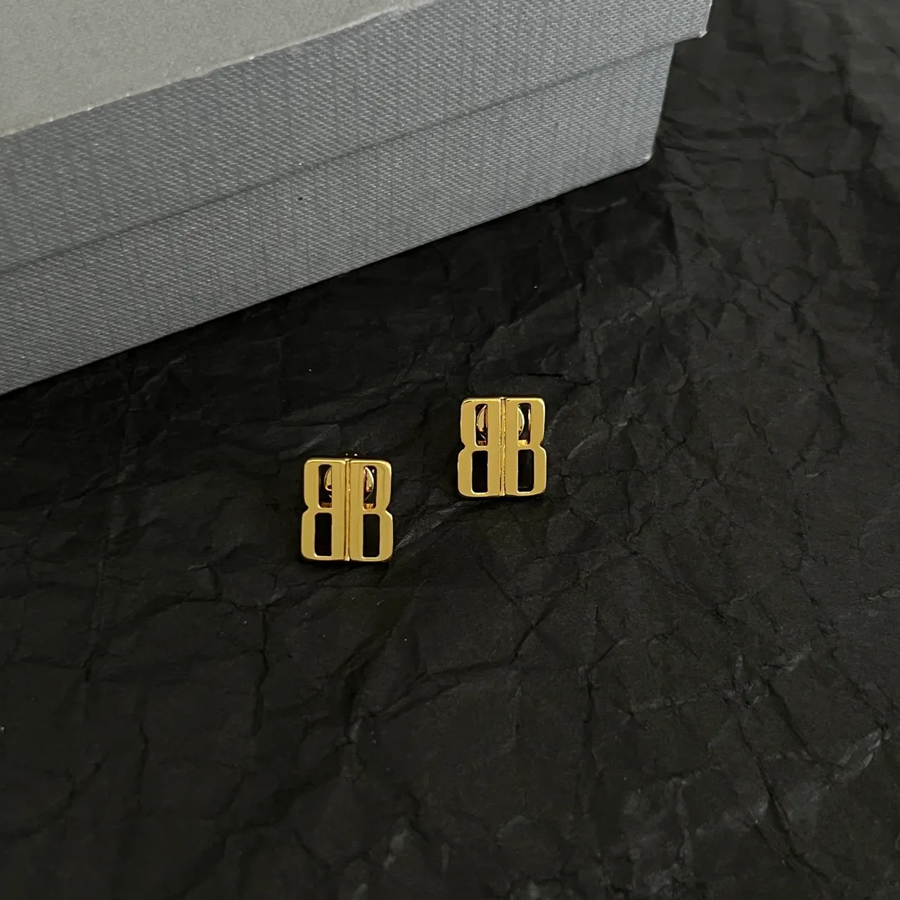 Balenciaga BB Logo Gold-Tone Rectangular Stud Earrings 6
