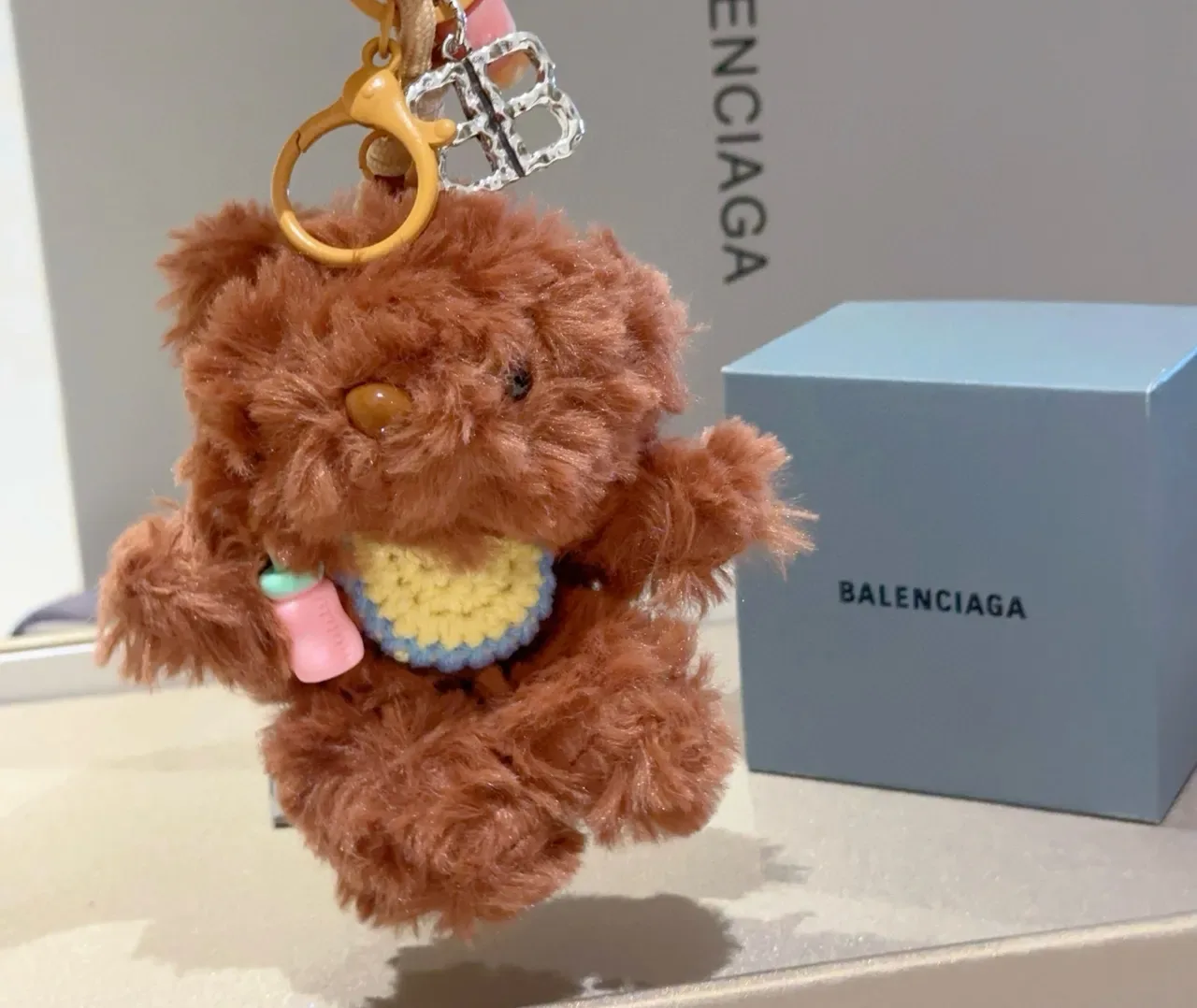 Balenciaga Brown Beige Plush Teddy Bear Knitted Bib Crossbody Bag 2