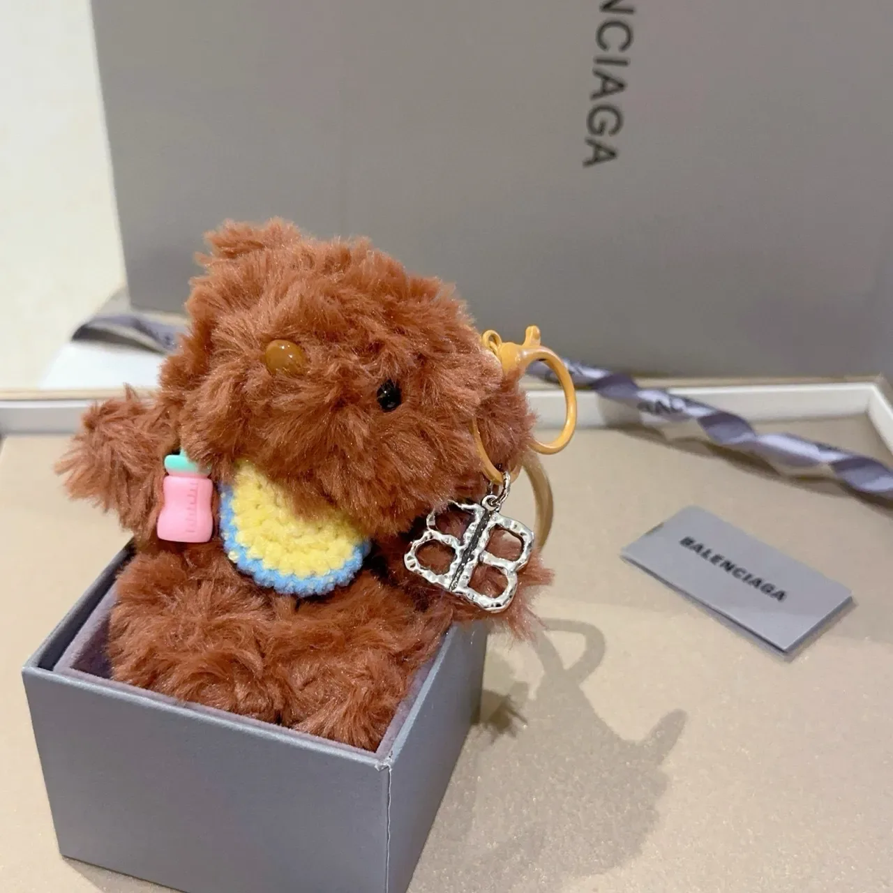 Balenciaga Brown Beige Plush Teddy Bear Knitted Bib Crossbody Bag 3