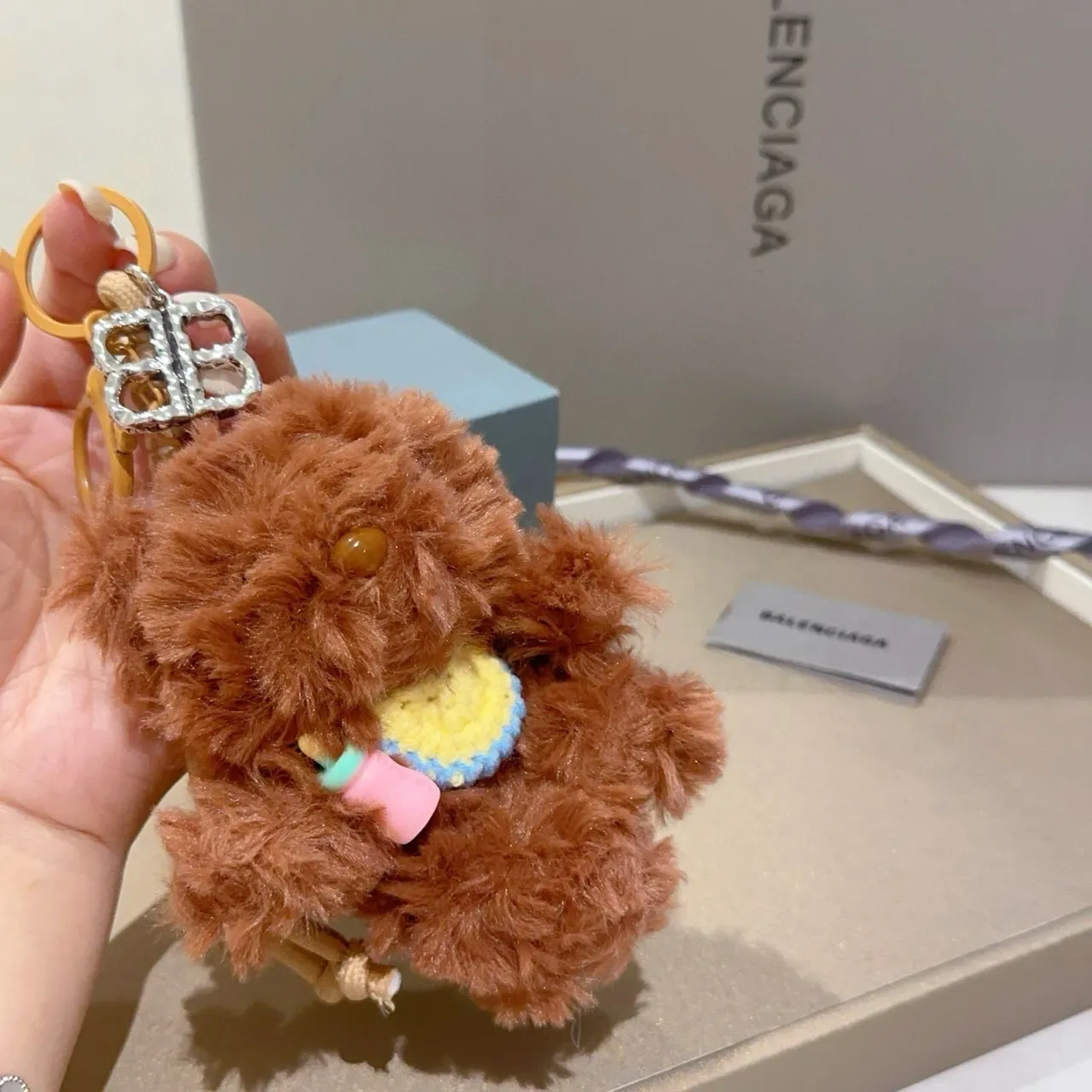 Balenciaga Brown Beige Plush Teddy Bear Knitted Bib Crossbody Bag 5