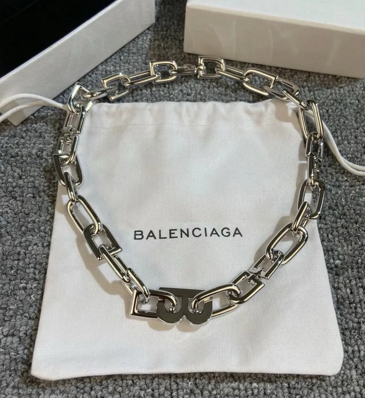 Balenciaga Defender Silver Chunky Link Chain Geometric Interlocking Links Necklace 2