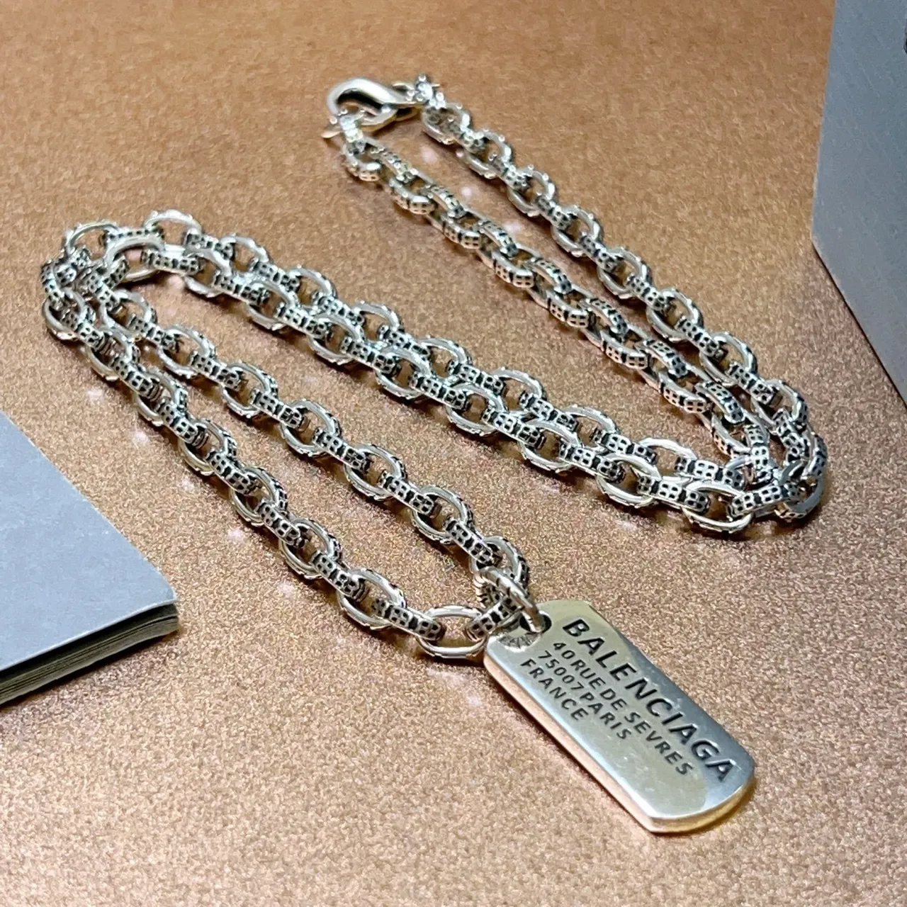 Balenciaga Dog Tag Silver Chain Necklace 1