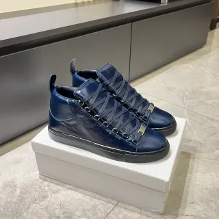 Balenciaga Navy Black High-Top Crinkled Leather Lifestyle Sneakers