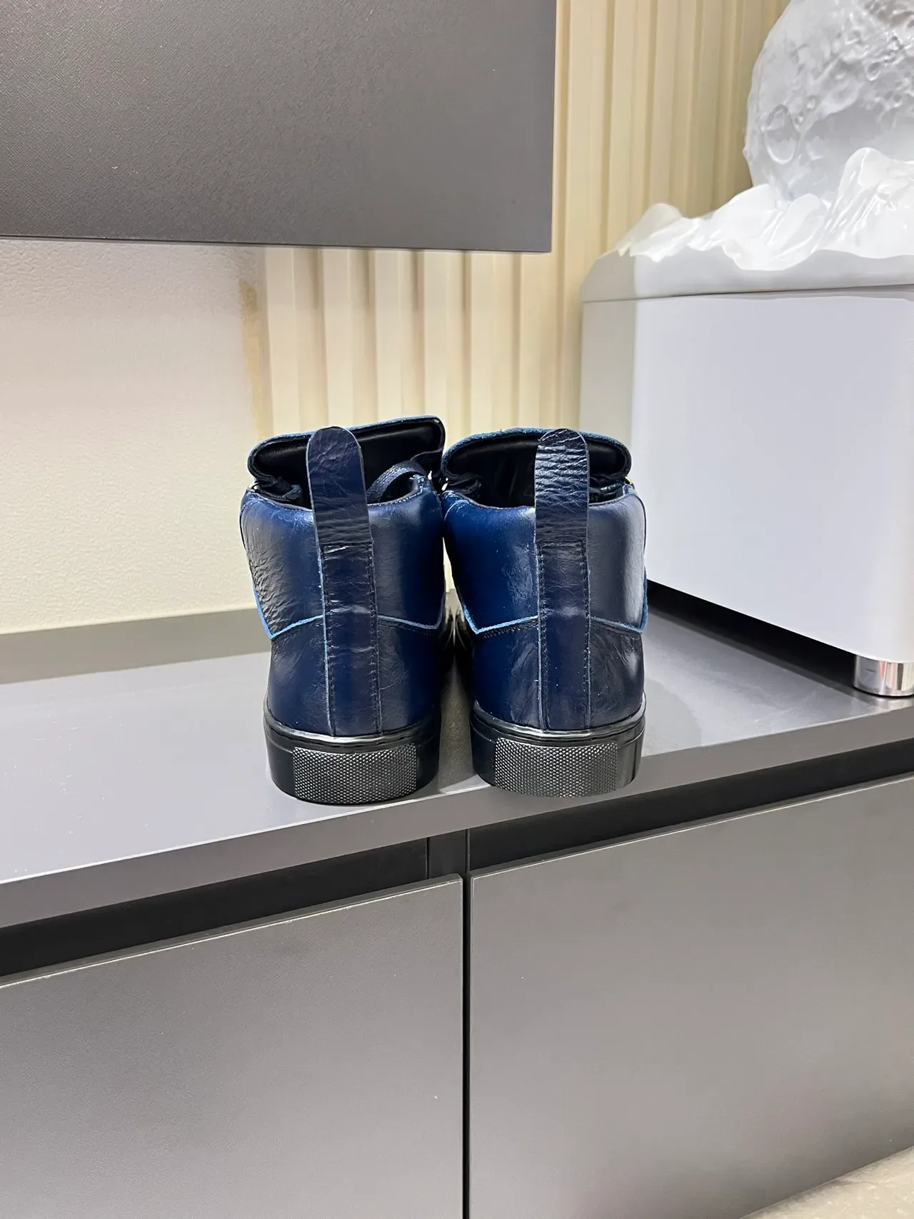 Balenciaga Navy Black High-Top Crinkled Leather Lifestyle Sneakers 2