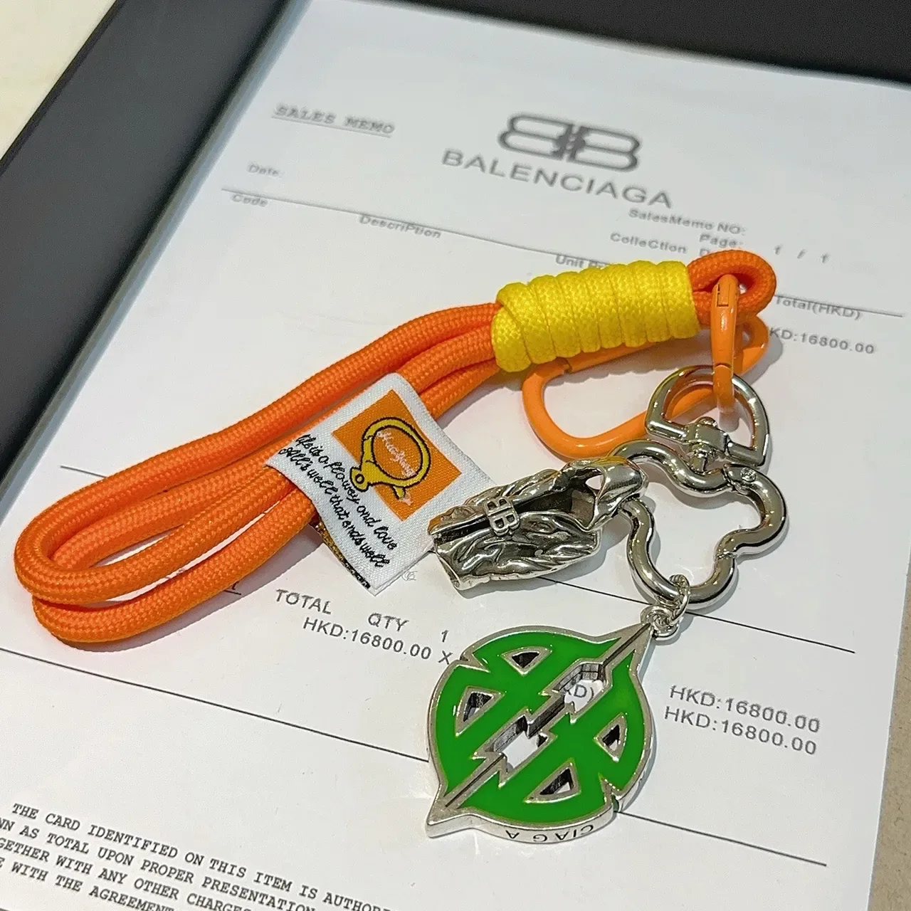 Balenciaga Orange Green Cord Lanyard Enamel Charm Jewelry 1