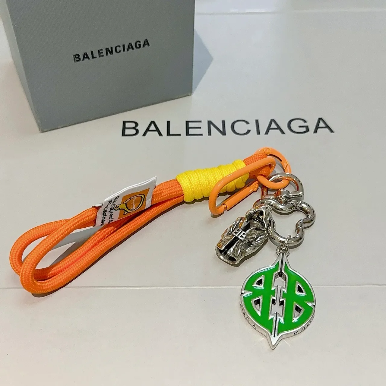 Balenciaga Orange Green Cord Lanyard Enamel Charm Jewelry 2
