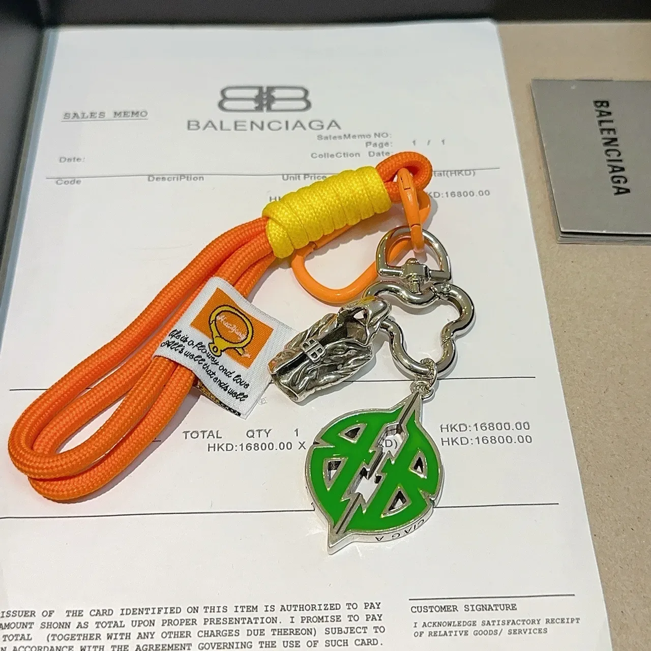 Balenciaga Orange Green Cord Lanyard Enamel Charm Jewelry 3