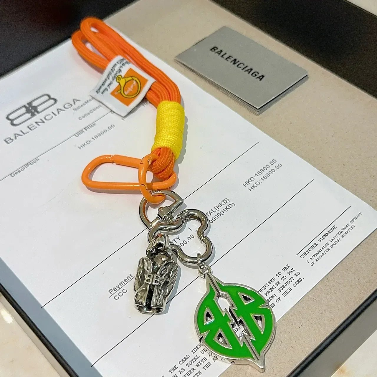 Balenciaga Orange Green Cord Lanyard Enamel Charm Jewelry 4