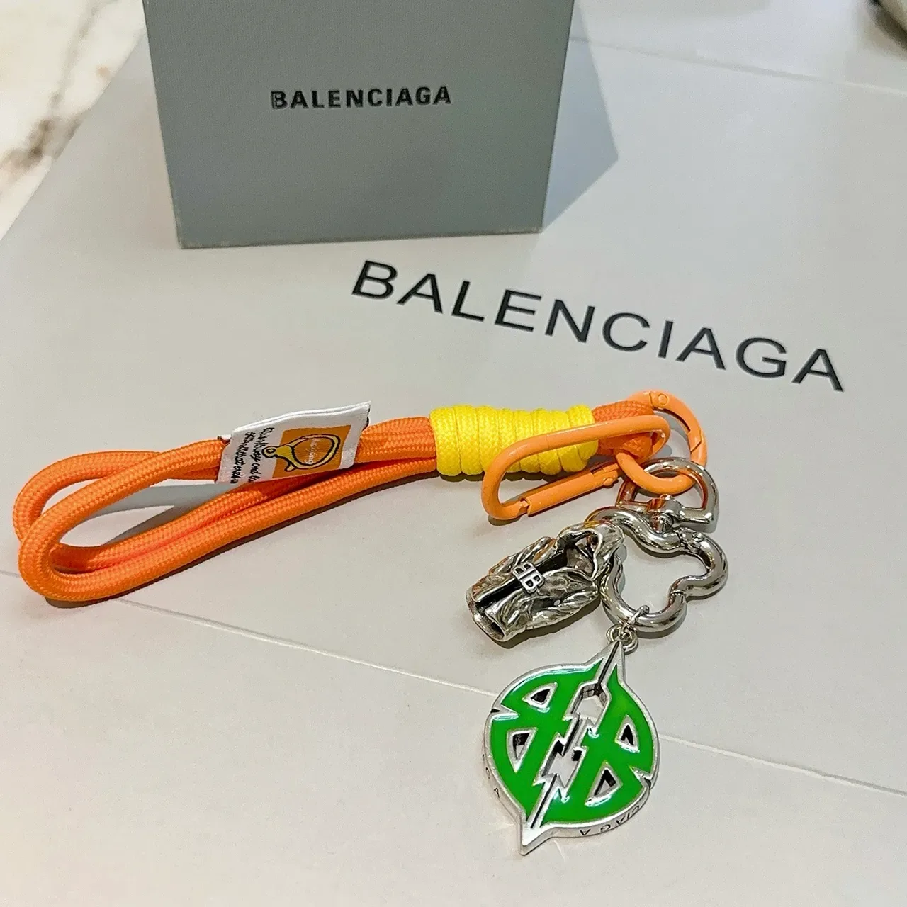 Balenciaga Orange Green Cord Lanyard Enamel Charm Jewelry 5