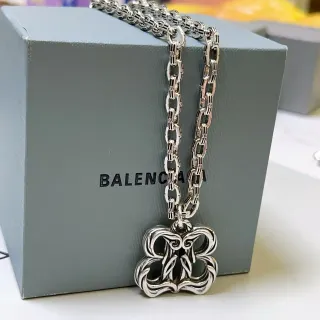 Balenciaga Sculptural Floral Pendant Silver Necklace