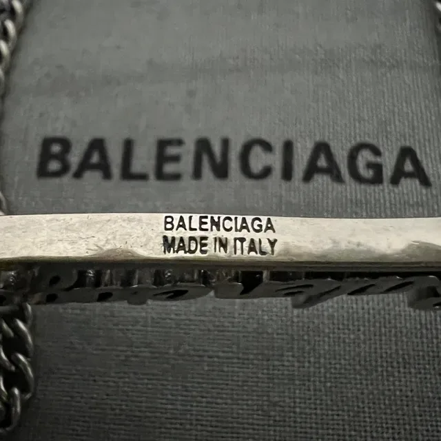 Balenciaga Silver Cursive Script Pendant Fine Curb Chain Necklace 2