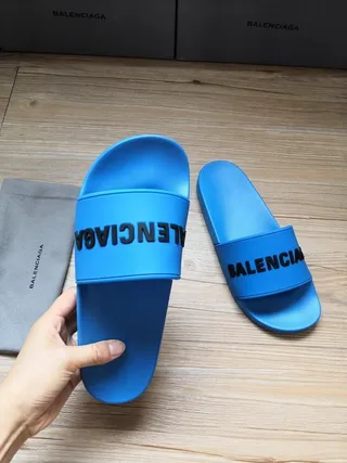 Balenciaga Slide Blue Logo Strap Slippers 2