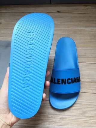 Balenciaga Slide Blue Logo Strap Slippers 3