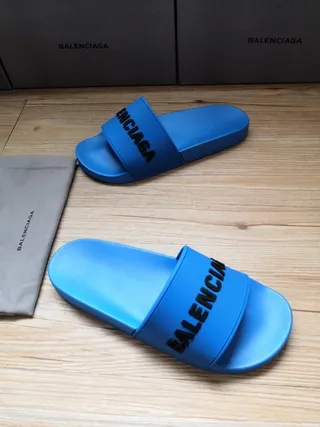 Balenciaga Slide Blue Logo Strap Slippers 4