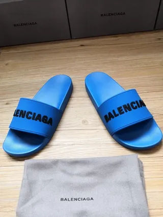 Balenciaga Slide Blue Logo Strap Slippers 5