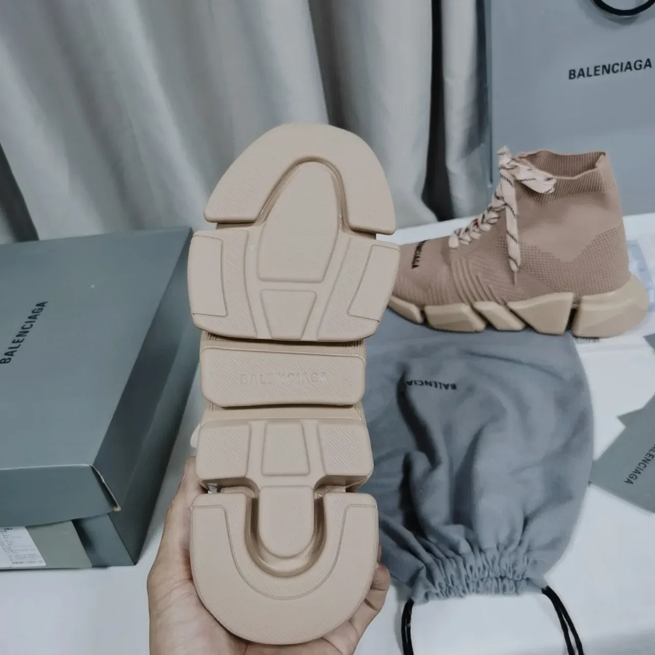 Balenciaga Speed Trainer Beige Knit Sock-Fit Lifestyle Sneakers 2