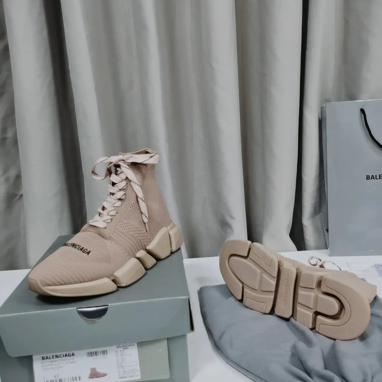Balenciaga Speed Trainer Beige Knit Sock-Fit Lifestyle Sneakers 5
