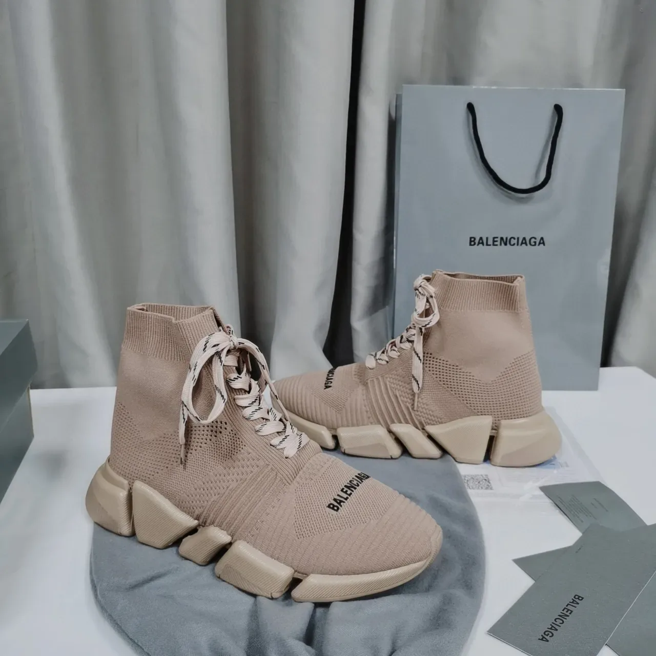 Balenciaga Speed Trainer Beige Knit Sock-Fit Lifestyle Sneakers 7