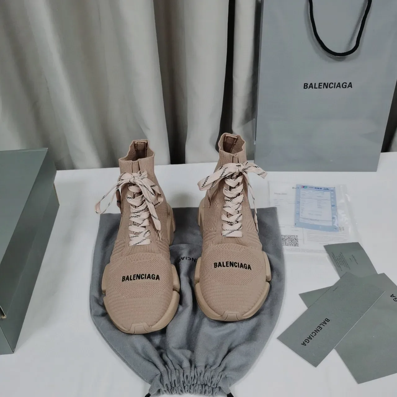 Balenciaga Speed Trainer Beige Knit Sock-Fit Lifestyle Sneakers 8