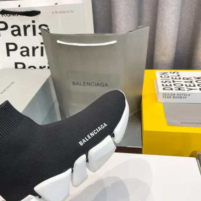 Balenciaga Speed Trainer Black and White Laceless Lifestyle Sneakers 3