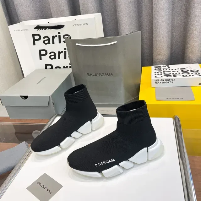 Balenciaga Speed Trainer Black and White Laceless Lifestyle Sneakers 5