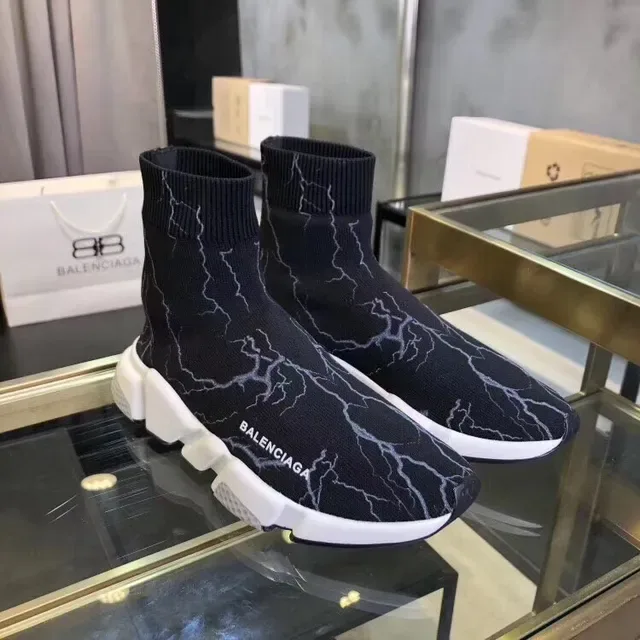 Balenciaga Speed Trainer أحذية أسلوب حياة طباعة رعد أسود 4