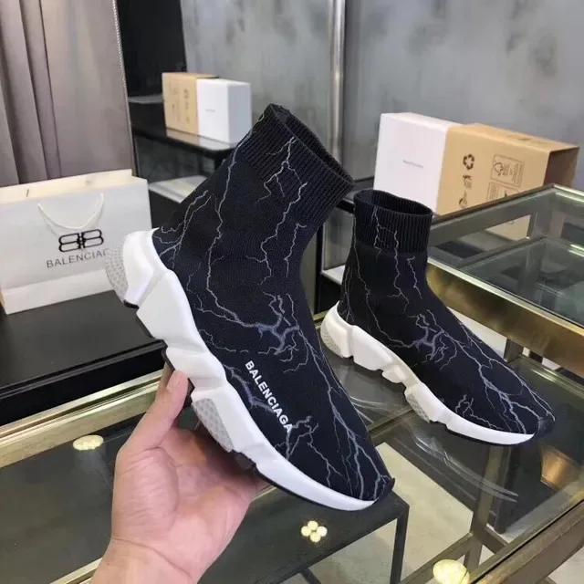 Balenciaga Speed Trainer أحذية أسلوب حياة طباعة رعد أسود 5