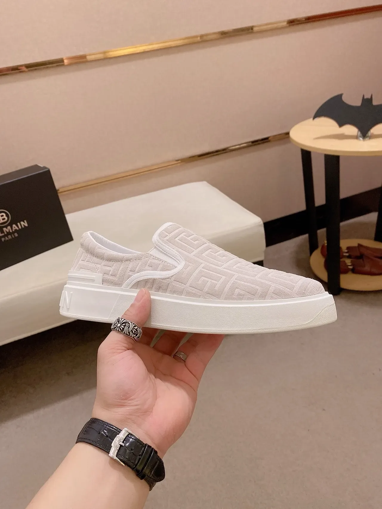 Balenciaga Speed Trainer Monogram Beige Slip-On Lifestyle Sneakers 4