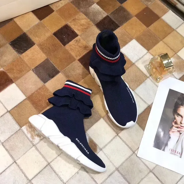 Balenciaga Speed Trainer Bleu Marine Tricoté à Volants Chaussures Lifestyle 2