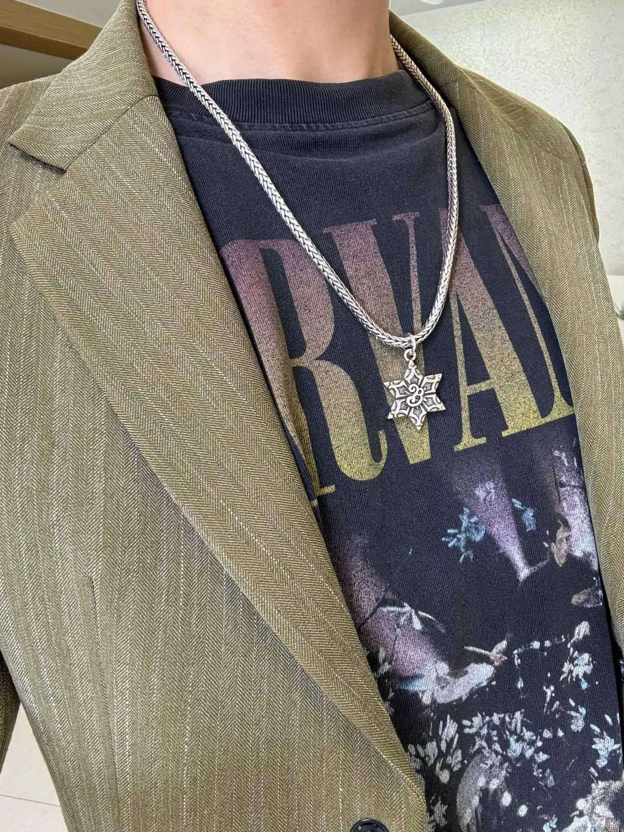 Collier Balenciaga Pendentif Étoile Argent Noir Chaîne Curb Tressée 8