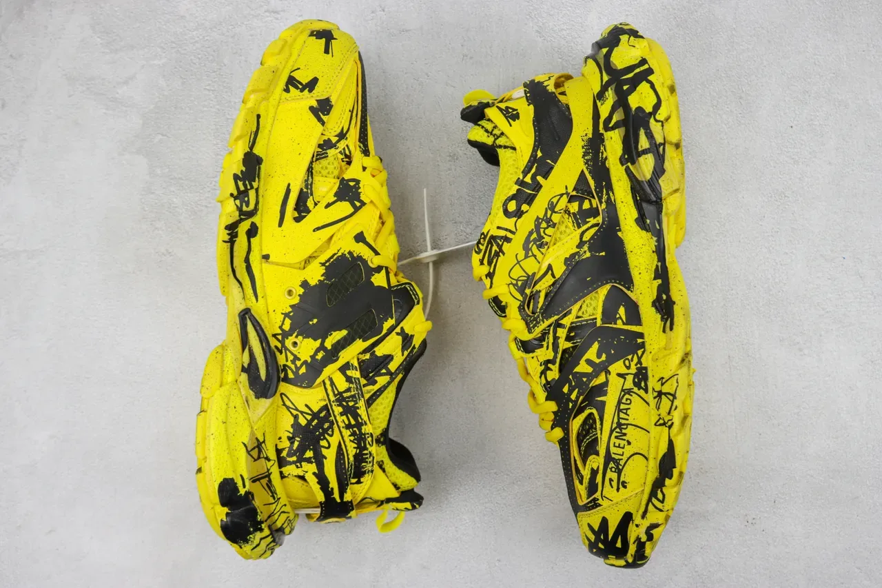 Balenciaga Track Trainer Jaune Noir Graffiti Print Chunky Sneakers 2