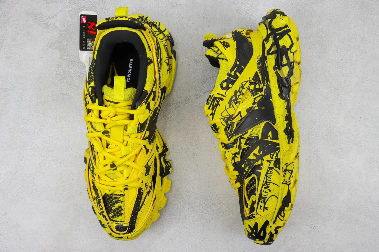 Balenciaga Track Trainer Jaune Noir Graffiti Print Chunky Sneakers 3