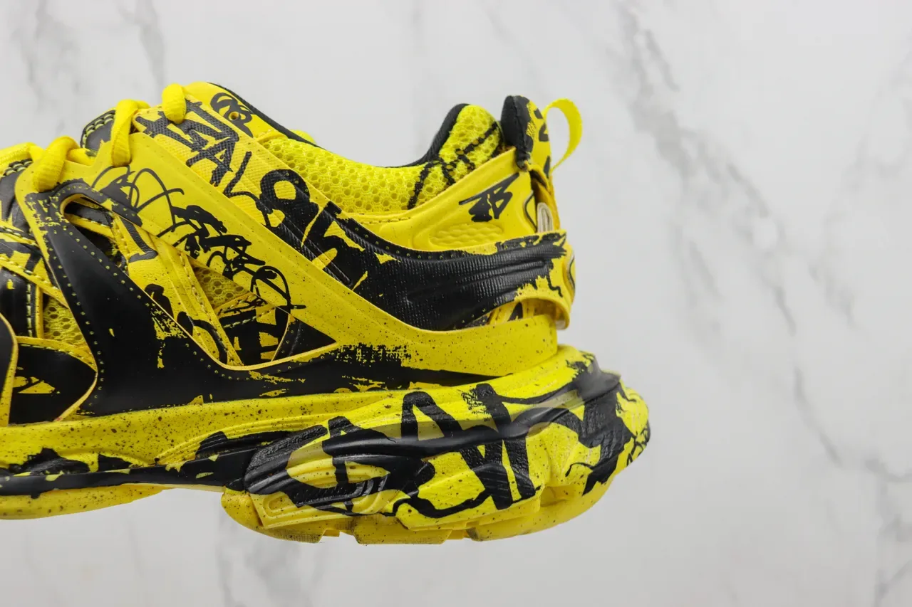 Balenciaga Track Trainer Jaune Noir Graffiti Print Chunky Sneakers 7